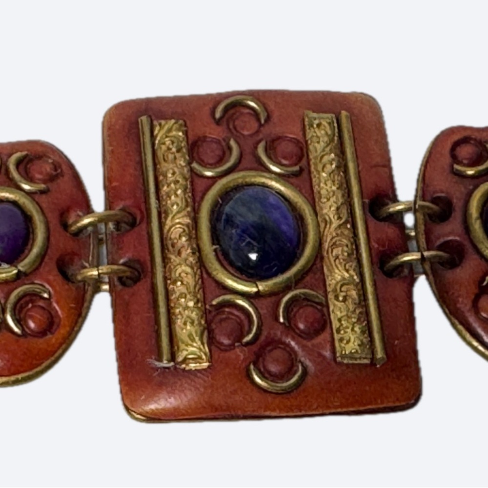 Vintage Elegant Brown and Gold Bracelet with Purple Accents